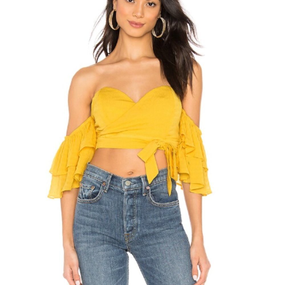 NWOT superdown Rae Wrap Tie Top in yellow size small - Picture 1 of 4
